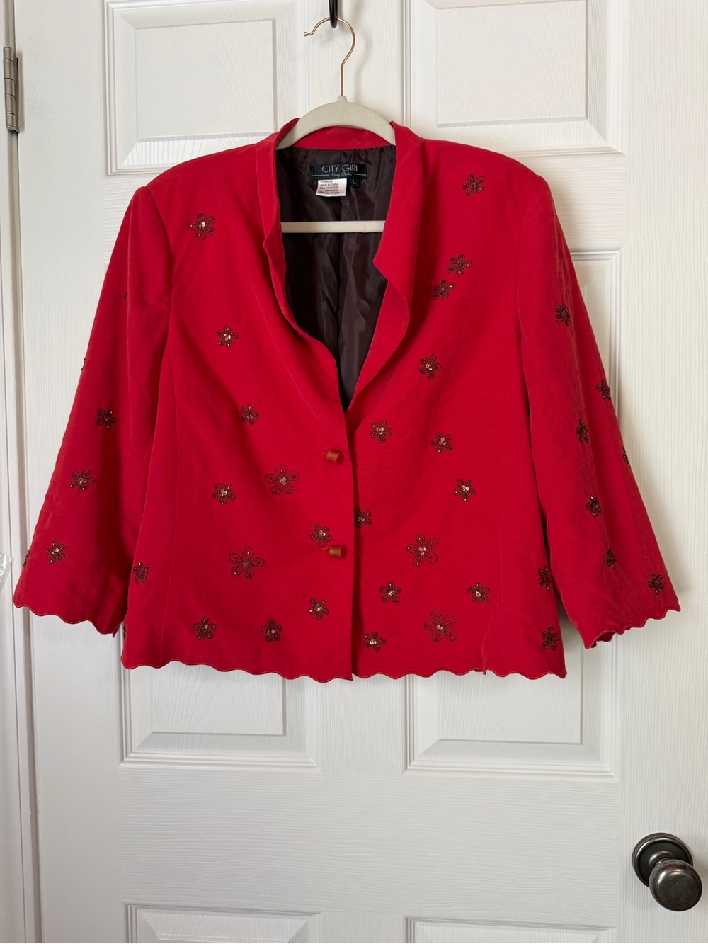 Vintage City Girl by Nancy Bolen Red Embellished Jacket